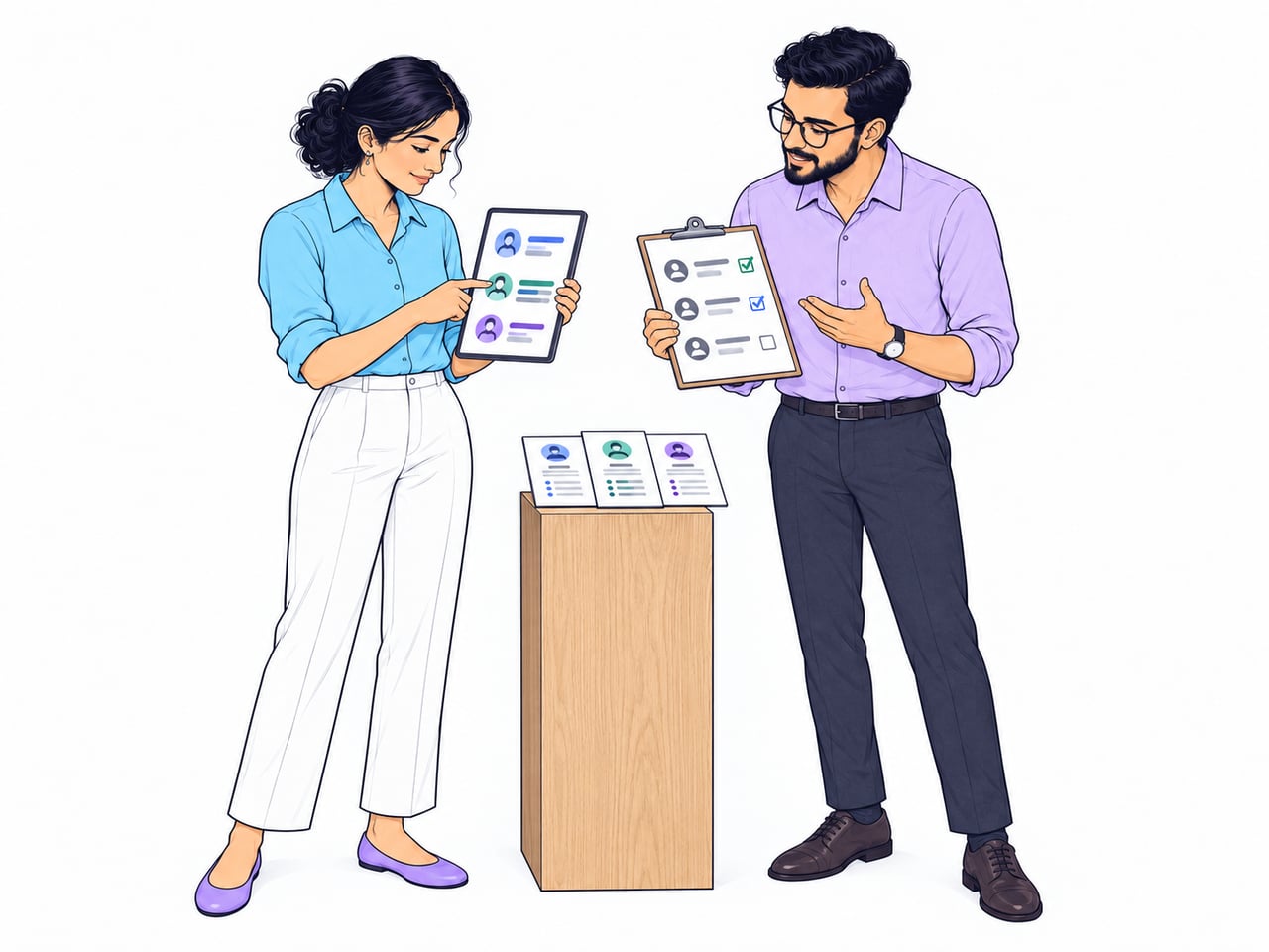 Illustration of specialists matching candidate profiles to role requirements.